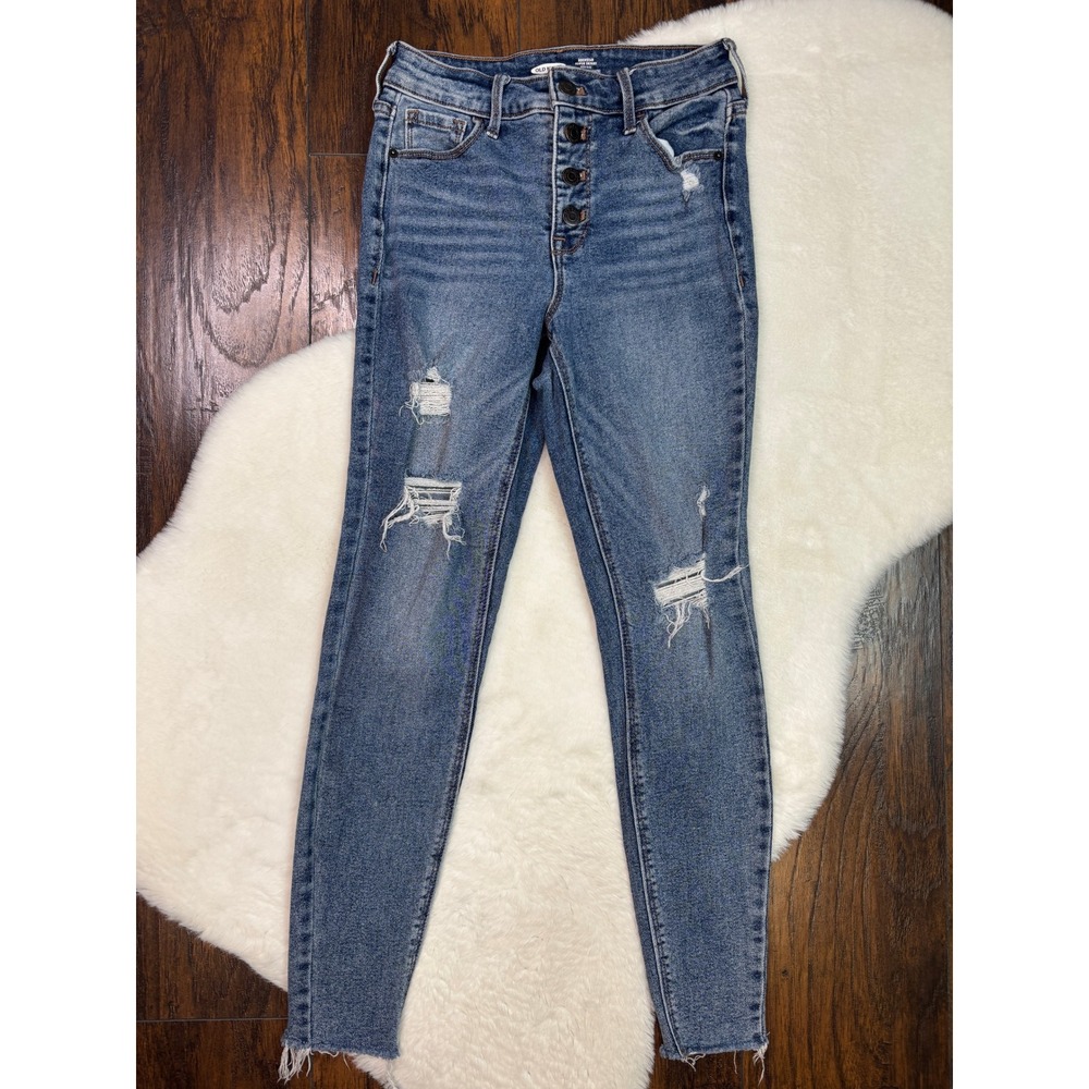 Old Navy Rockstar Super Skinny Jeans 0 Button Fly Distressed High Rise Women